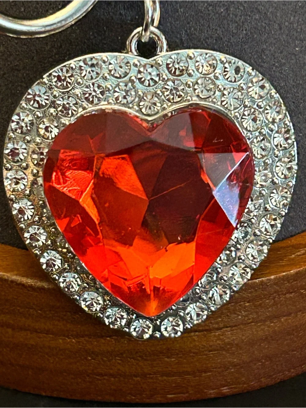 Assorted Color Heart Crystal Bag Charm Keychain w/Silver-Tone Rhinestone Frame